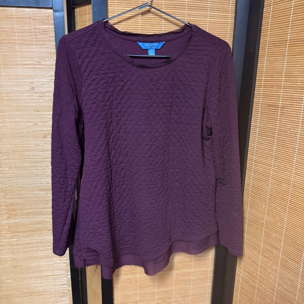 Simply Vera Vera Wang Deep Purple Textured Long Sleeve Top